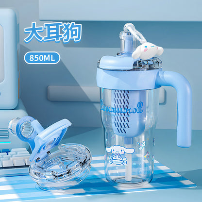 Creative Sanrio double drink ice cup girls high value large capacity student handle convenient straw water cup to make tea
