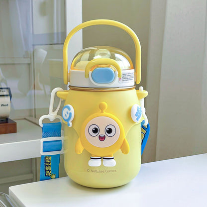 Egg Boy Party Insulated Thermos Mug – Large Capacity Kids Cartoon Straw Water Cup