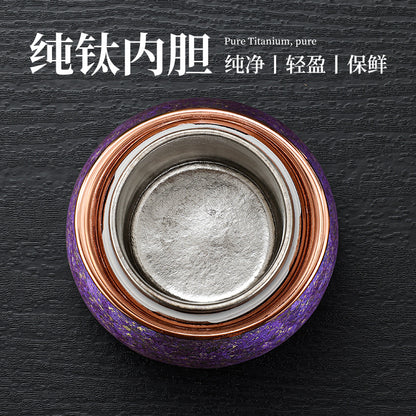 Pure titanium gourd teapot set tea water separation tea making portable tea set outdoor men's and women's high-end light luxury gift box