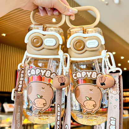 2025 New Capybara Children's Water Cup, Cute Large Capacity Double Drinking Cup, Lock Buckle, Convenient Handle, Straw Cup