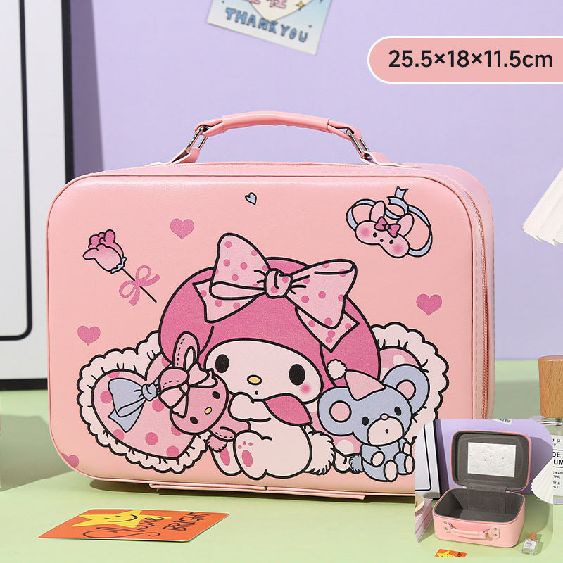Cartoon Kids Cute Cosmetic Bag Sanrio Travel Portable Large Capacity Mirror Cosmetic Case Cosmetic Storage Box