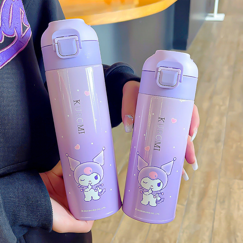 Kuromi gradient color convenient handle thermos cup convenient to carry silk screen design cup double drinking cup
