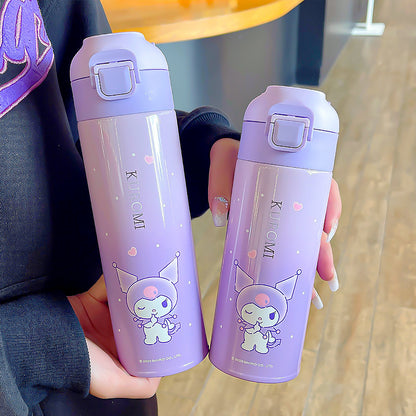 Kuromi gradient color convenient handle thermos cup convenient to carry silk screen design cup double drinking cup