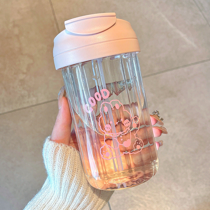 Cartoon student water cup girl summer Internet celebrity straw glass convenient office double drinking cup straw cup