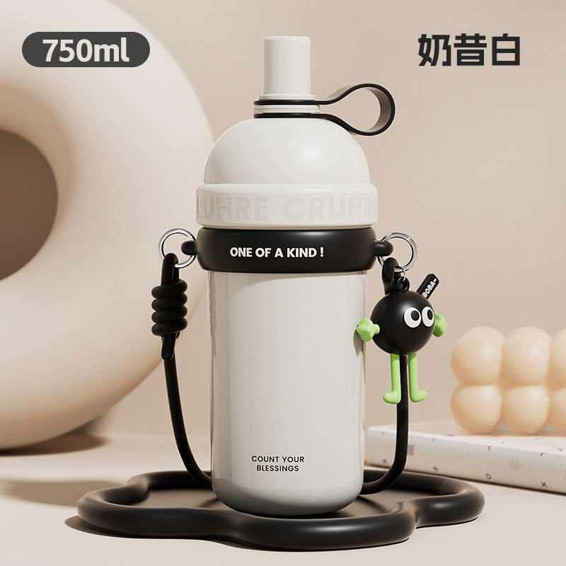 Large capacity thermos mug straw outdoor portable sports thermos mug gradient simple drinking cup cloud drinking kettle