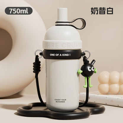 Large capacity thermos mug straw outdoor portable sports thermos mug gradient simple drinking cup cloud drinking kettle
