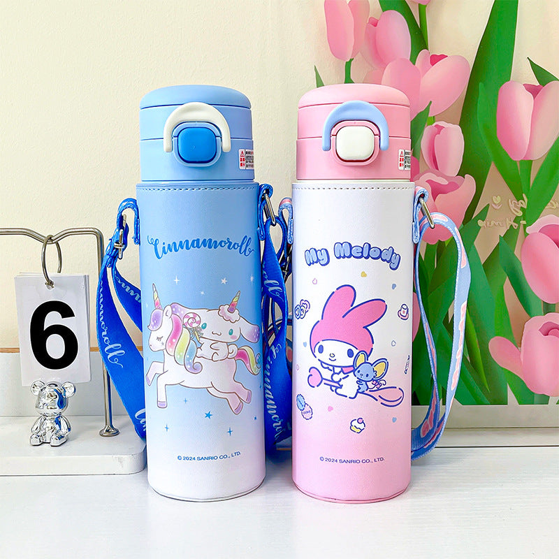 Genuine Sanrio authorized thermos cup, high-value cartoon student sports cup, convenient and large-capacity double drinking cup