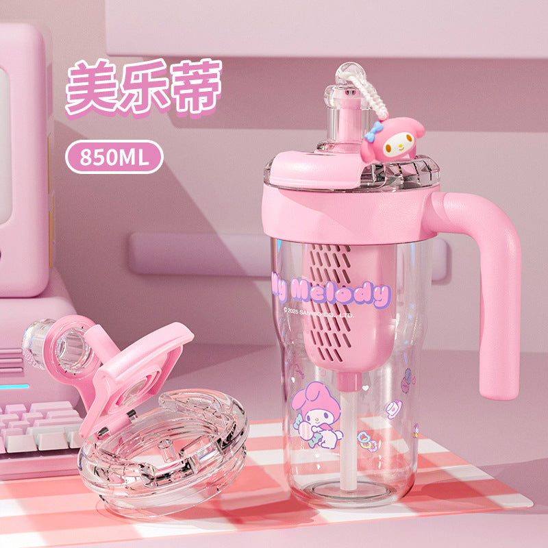 Creative Sanrio double drink ice cup girls high value large capacity student handle convenient straw water cup to make tea