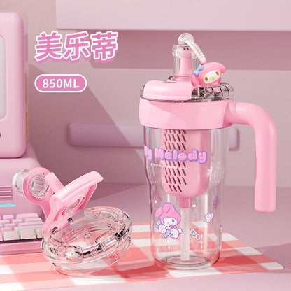 Creative Sanrio double drink ice cup girls high value large capacity student handle convenient straw water cup to make tea