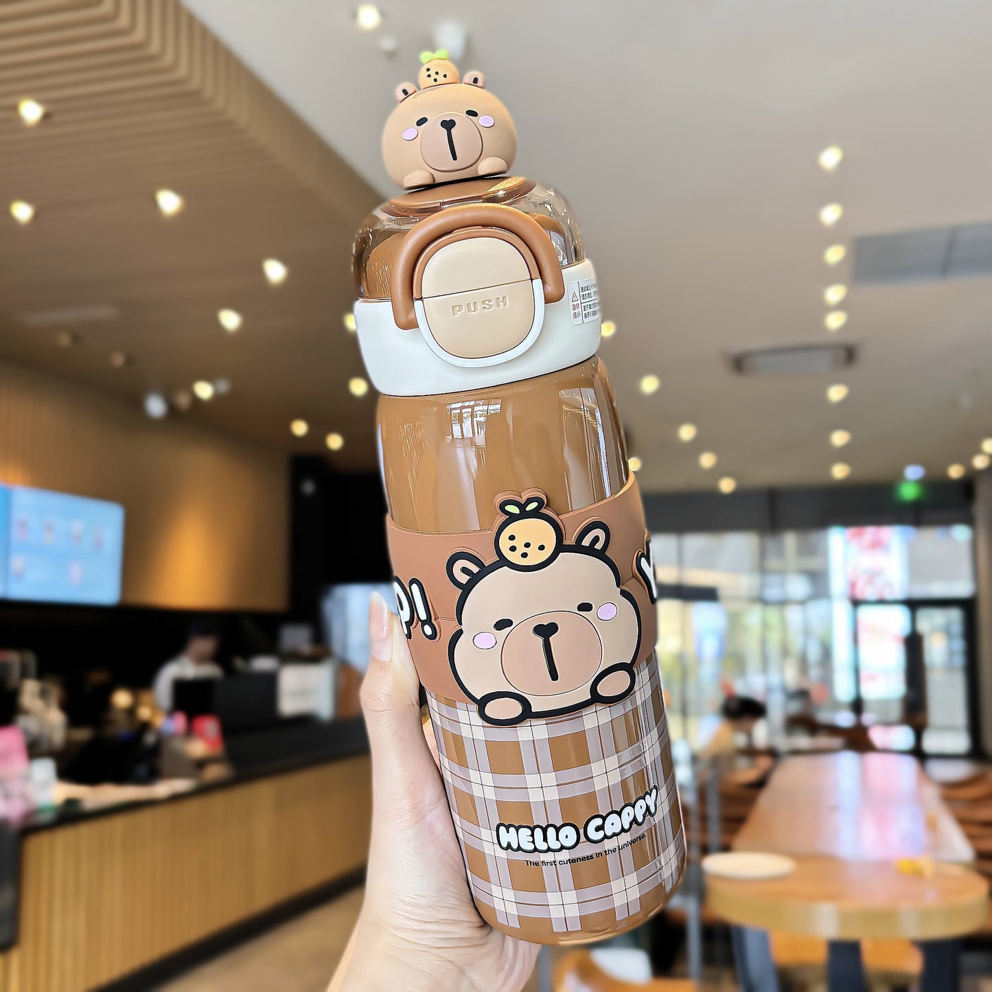 Capybara Cartoon Thermos Cup 316 Stainless Steel – Double-Drink Kids Insulated Cup with Lock Buckle