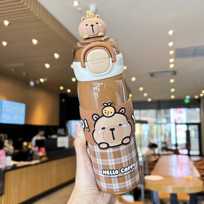 Capybara Cartoon Thermos Cup 316 Stainless Steel – Double-Drink Kids Insulated Cup with Lock Buckle