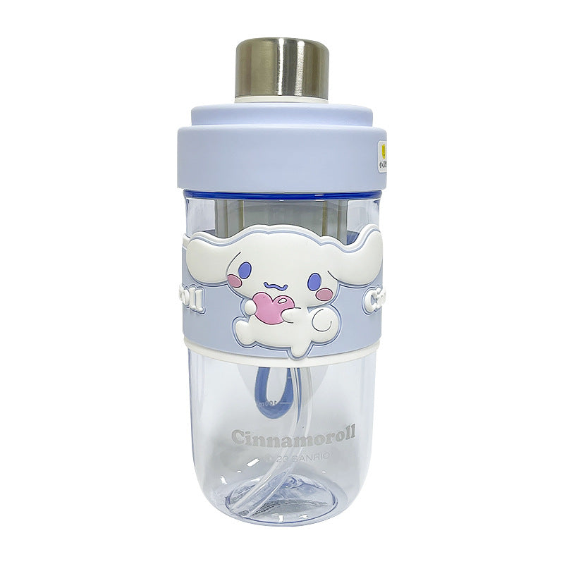 Sanrio Cartoon Plastic Water Cup with Straw – Trendy Fruit Tea Design, Large Capacity Sports Cup