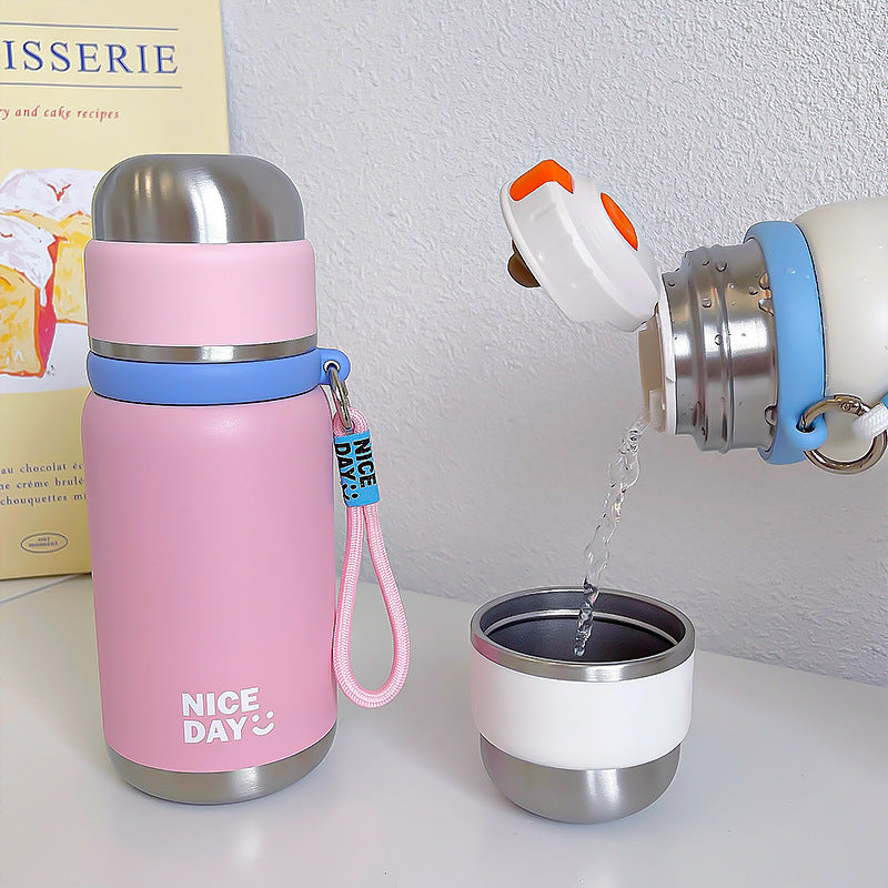 Custom Silk-Screen Thermos Cup 316 – Tea Infuser Design with Carry Ring, Engravable
