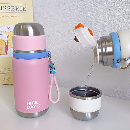 Custom Silk-Screen Thermos Cup 316 – Tea Infuser Design with Carry Ring, Engravable