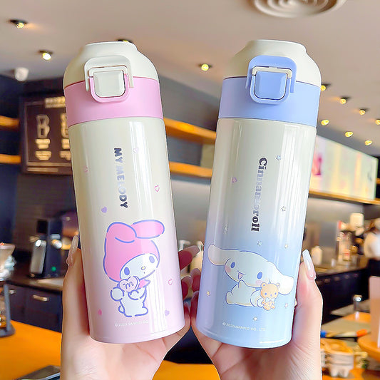 Kuromi gradient color convenient handle thermos cup convenient to carry silk screen design cup double drinking cup