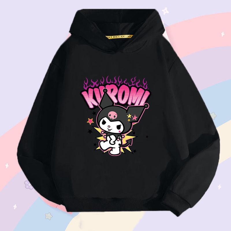 Sanrio Kuromi Girls Lightweight Hooded Sweatshirt Jacket - Kawaii Cartoon Long Sleeve Pullover for Kids (Spring Autumn)
