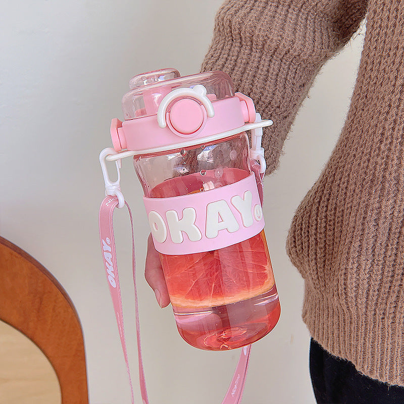 Large Capacity Summer Sports Cup – Simple Double-Drink Girls Straw Water Bottle, Portable