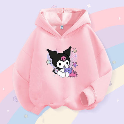 Sanrio Kuromi Girls Lightweight Hooded Sweatshirt Jacket - Kawaii Cartoon Long Sleeve Pullover for Kids (Spring Autumn)