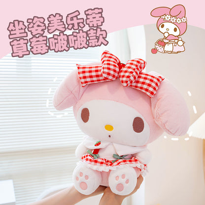 Sanrio Genuine Hello Kitty & My Melody Strawberry Plush Doll – Cute Sitting Toy Pendant Gift