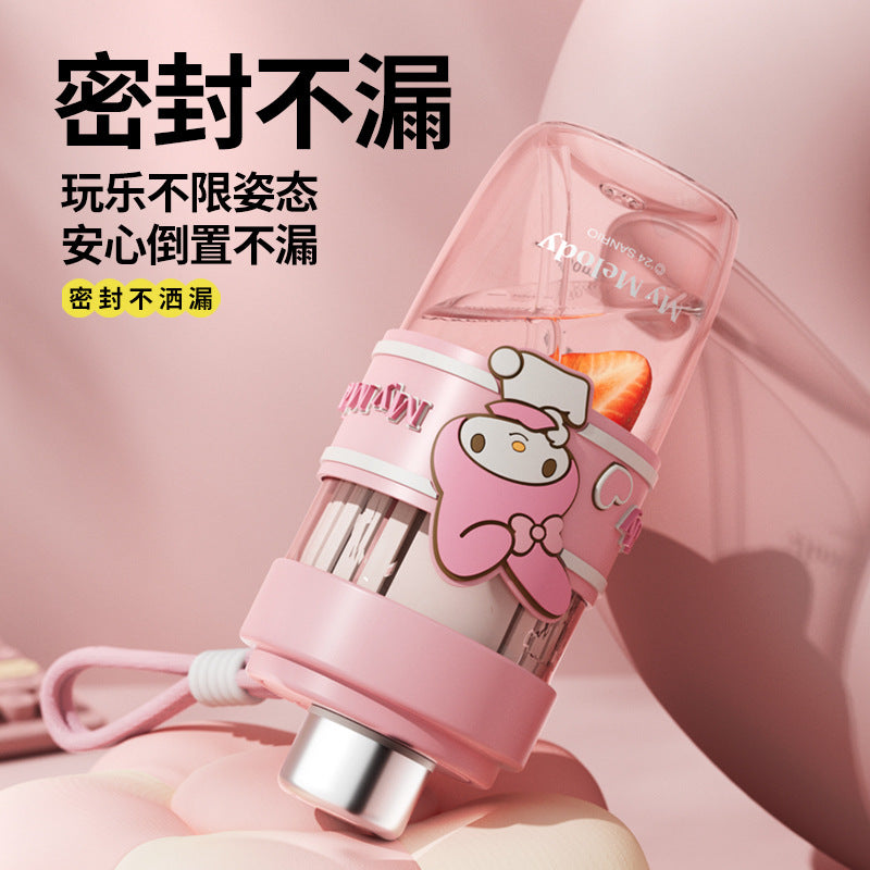 Sanrio Licensed Kids Plastic Cup – Flip Lid Straw with Tea Separator, Student Drinking Cup