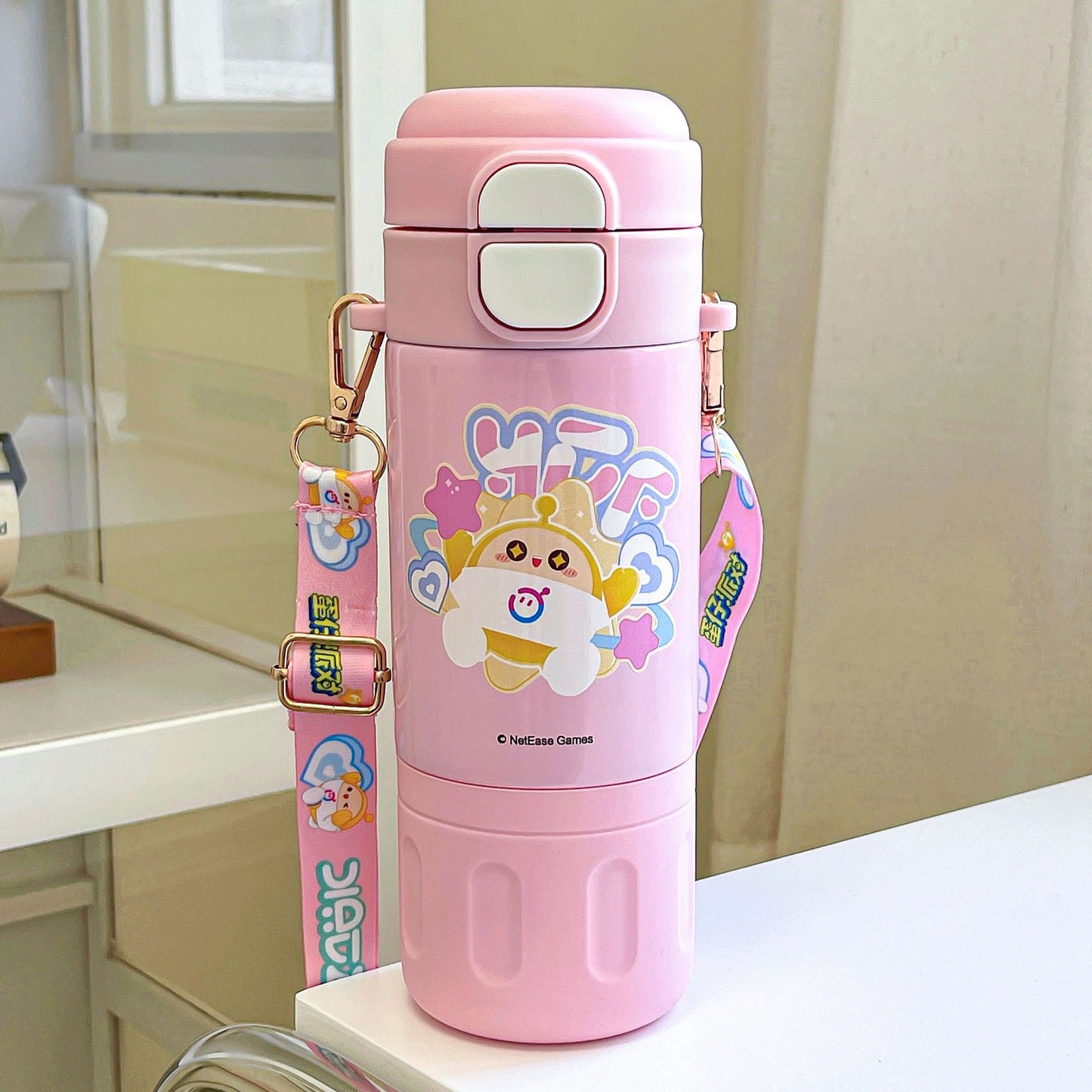 Egg Boy Party Dual-Purpose Thermos Cup – Straw Cup with Adjustable Strap, Portable