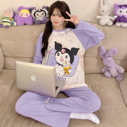 Kuromi Inspired Pure Cotton Long Sleeve Lounge Set for Men and Women Cartoon Spring Autumn Basewear