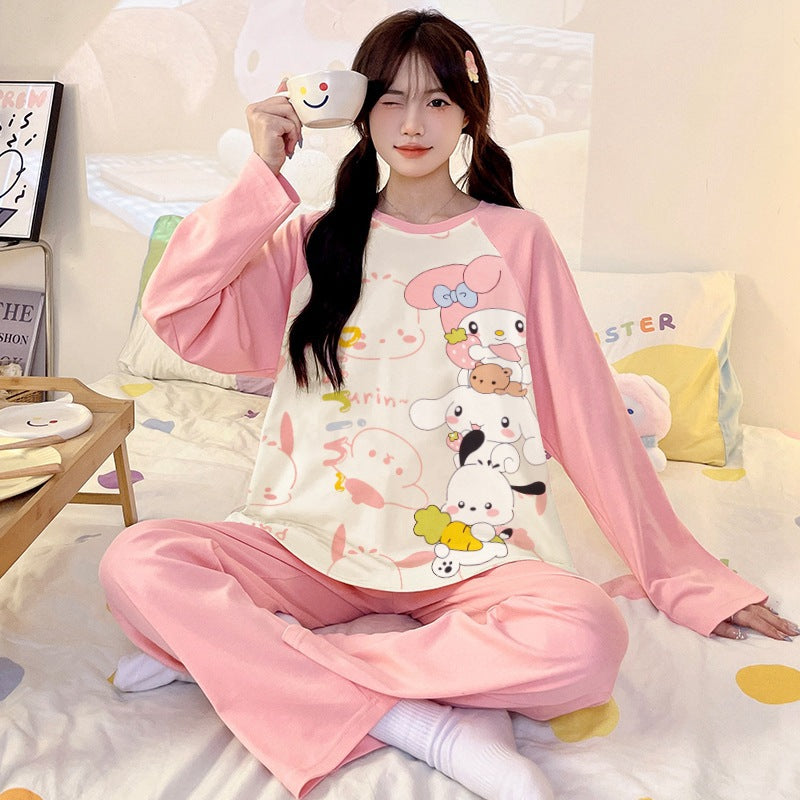 Kuromi Inspired Pure Cotton Long Sleeve Lounge Set for Men and Women Cartoon Spring Autumn Basewear