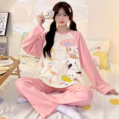 Kuromi Inspired Pure Cotton Long Sleeve Lounge Set for Men and Women Cartoon Spring Autumn Basewear