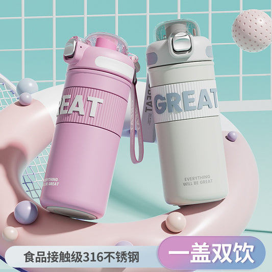 Minimalist Letter Thermos Cup – Large Capacity Student Sports Mug, Pop-Up Lid Direct Drink, Portable