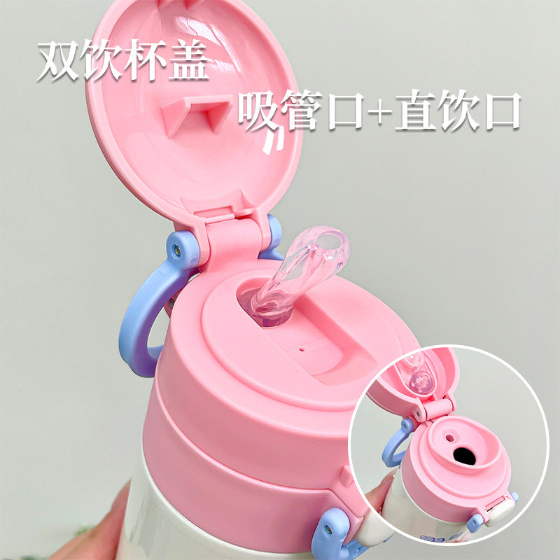 Genuine Sanrio authorized thermos cup, high-value cartoon student sports cup, convenient and large-capacity double drinking cup