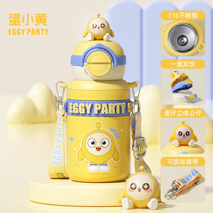 Egg Boy Party Kids Thermos Cup 316 – Genuine Licensed Cartoon Straw Cup, Portable Double-Drink