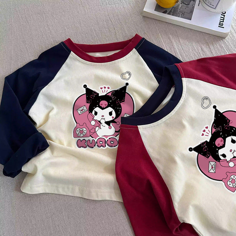Pure Cotton Long Sleeve Cartoon Tee for Kids – Unisex Soft Crewneck Base Layer for Spring and Fall
