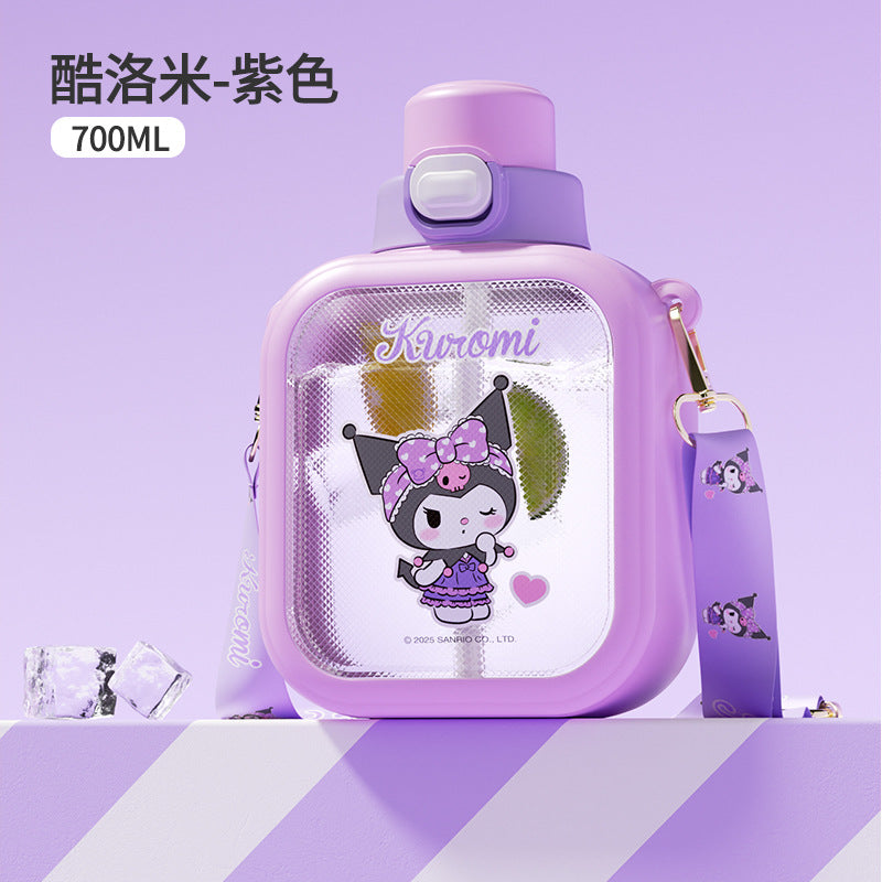 Sanrio Sugar Cube Plastic Cup Girls Cartoon Cute Portable Silicone Straw Large Capacity Kids Water Cup Students