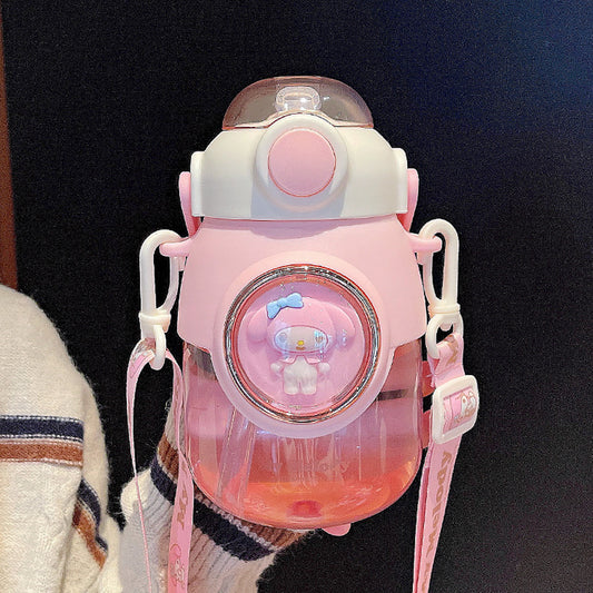Space Capsule Girls Plastic Cup – Large Capacity Cartoon Straw Cup with Crossbody Strap