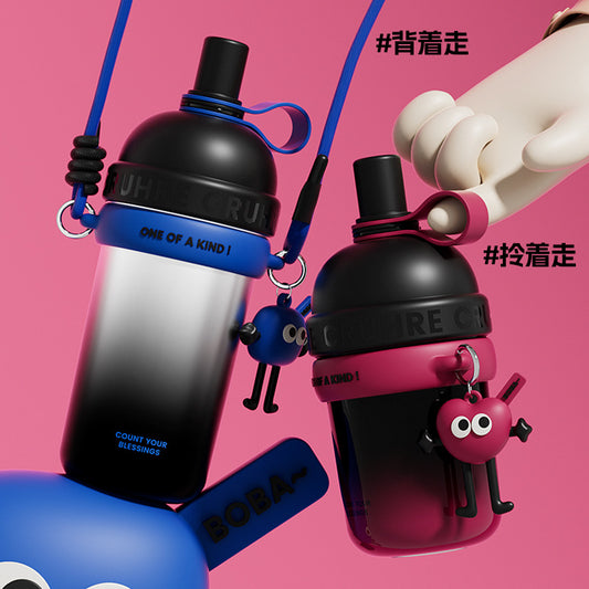 Large capacity thermos mug straw outdoor portable sports thermos mug gradient simple drinking cup cloud drinking kettle