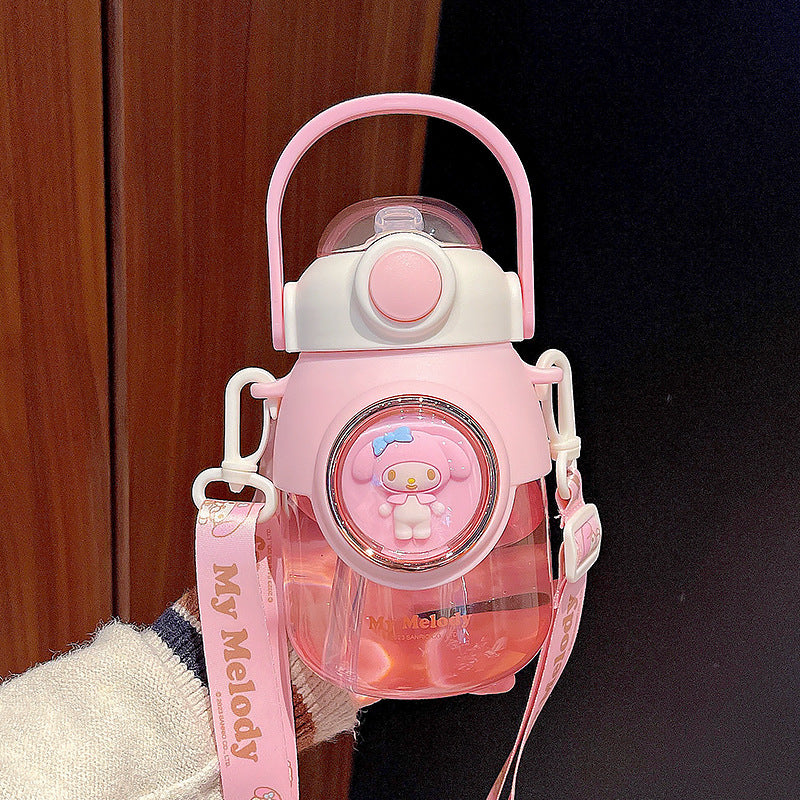 Space Capsule Girls Plastic Cup – Large Capacity Cartoon Straw Cup with Crossbody Strap