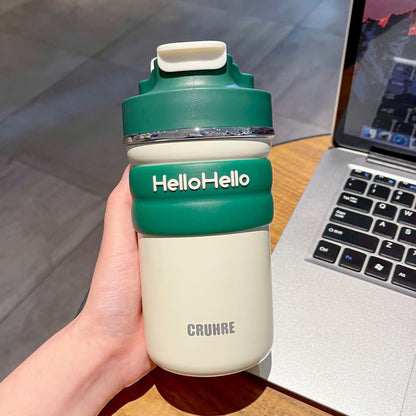 Minimalist Letter Thermos Mug – Contrasting Color Double-Drink Straw Cup for Student Sports