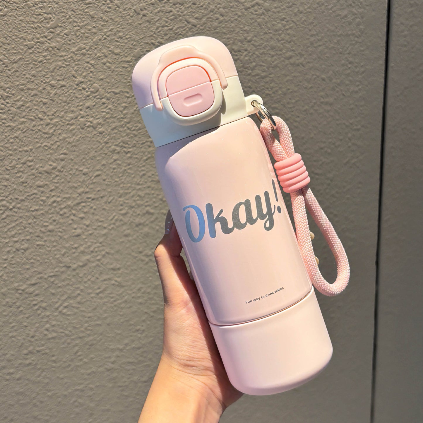 Minimalist Silk-Screen Thermos Cup – Double-Drink Insulated Mug with Rope & Lock Design
