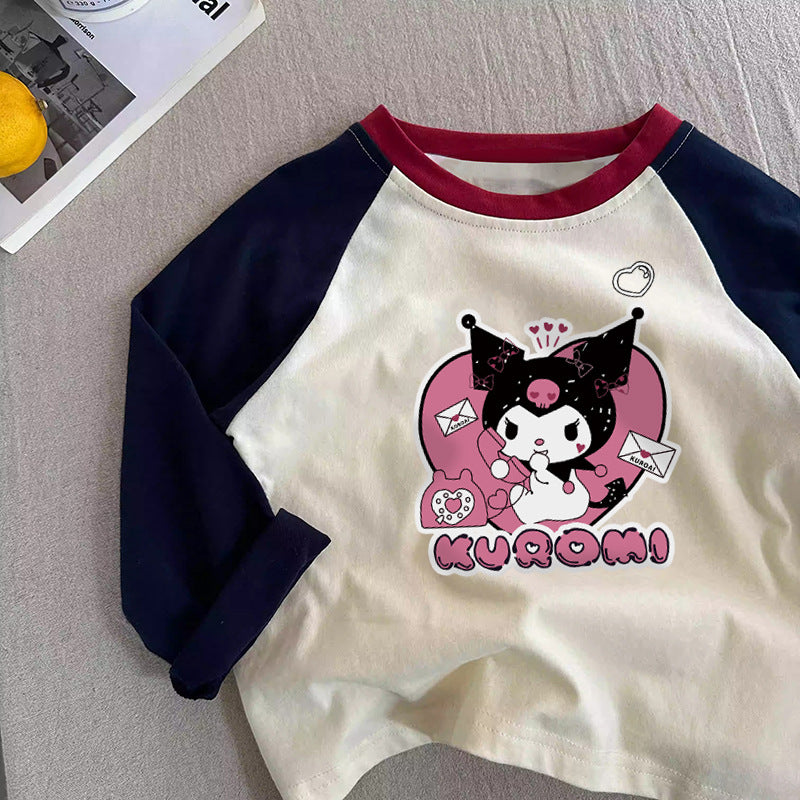 Pure Cotton Long Sleeve Cartoon Tee for Kids – Unisex Soft Crewneck Base Layer for Spring and Fall