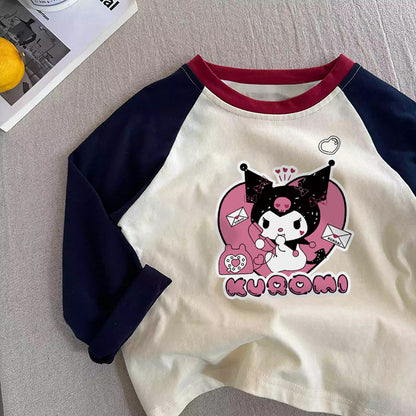 Pure Cotton Long Sleeve Cartoon Tee for Kids – Unisex Soft Crewneck Base Layer for Spring and Fall