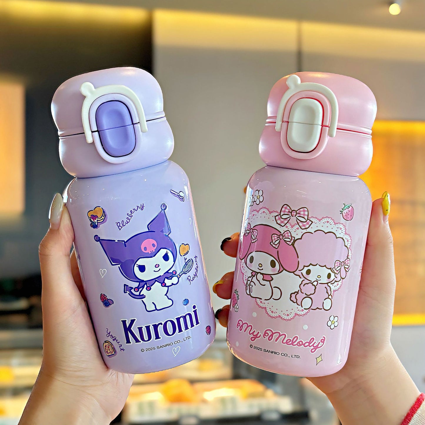 Sanrio Family Cartoon Thermos Cup – Double-Drink Lock Design with Reinforced Carry Ring