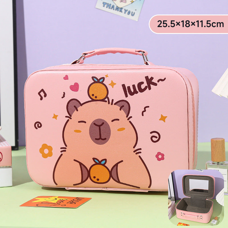Cartoon Kids Cute Cosmetic Bag Sanrio Travel Portable Large Capacity Mirror Cosmetic Case Cosmetic Storage Box