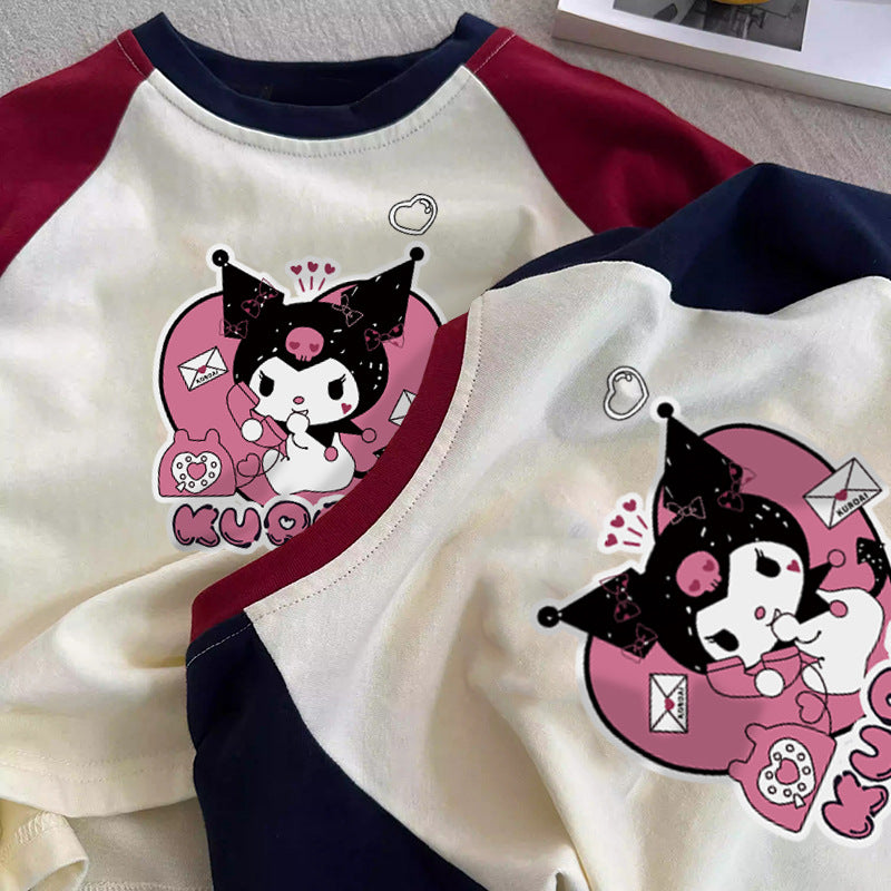 Pure Cotton Long Sleeve Cartoon Tee for Kids – Unisex Soft Crewneck Base Layer for Spring and Fall