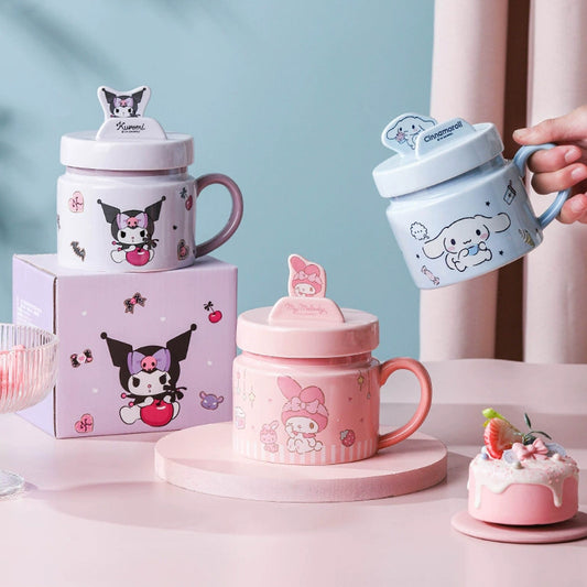 Sanrio Hello Kitty Phone Holder Cup – Cute Cartoon Kuromi Ceramic Mug with Lid & Handle