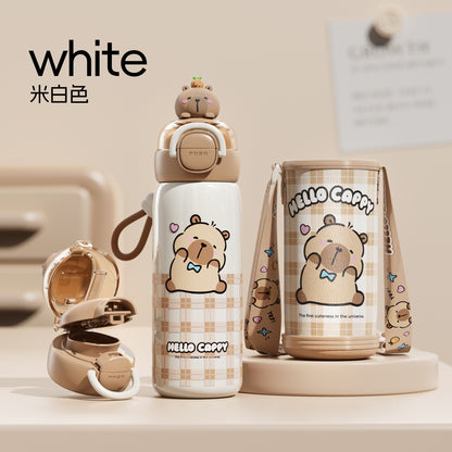 Cartoon capybara cute capybara thermos cup sleeve design lock adjustable portable cup double drinking cup