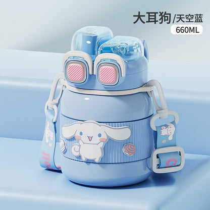 Sanrio Licensed Cartoon Thermos Cup – Portable Double-Drink Sports Kettle for Students