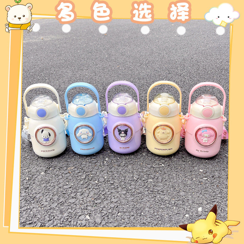 Sanrio genuine authorized thermos cup cute diagonal straw cup summer portable pot belly cup student gift box