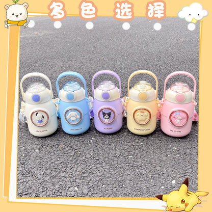 Sanrio genuine authorized thermos cup cute diagonal straw cup summer portable pot belly cup student gift box