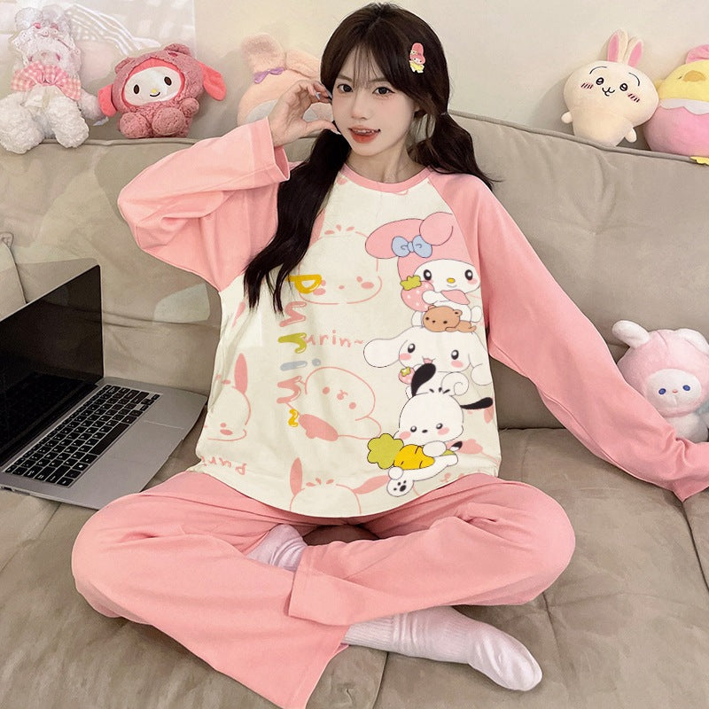 Kuromi Inspired Pure Cotton Long Sleeve Lounge Set for Men and Women Cartoon Spring Autumn Basewear