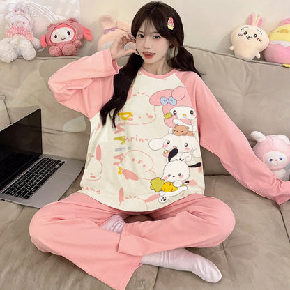 Kuromi Inspired Pure Cotton Long Sleeve Lounge Set for Men and Women Cartoon Spring Autumn Basewear
